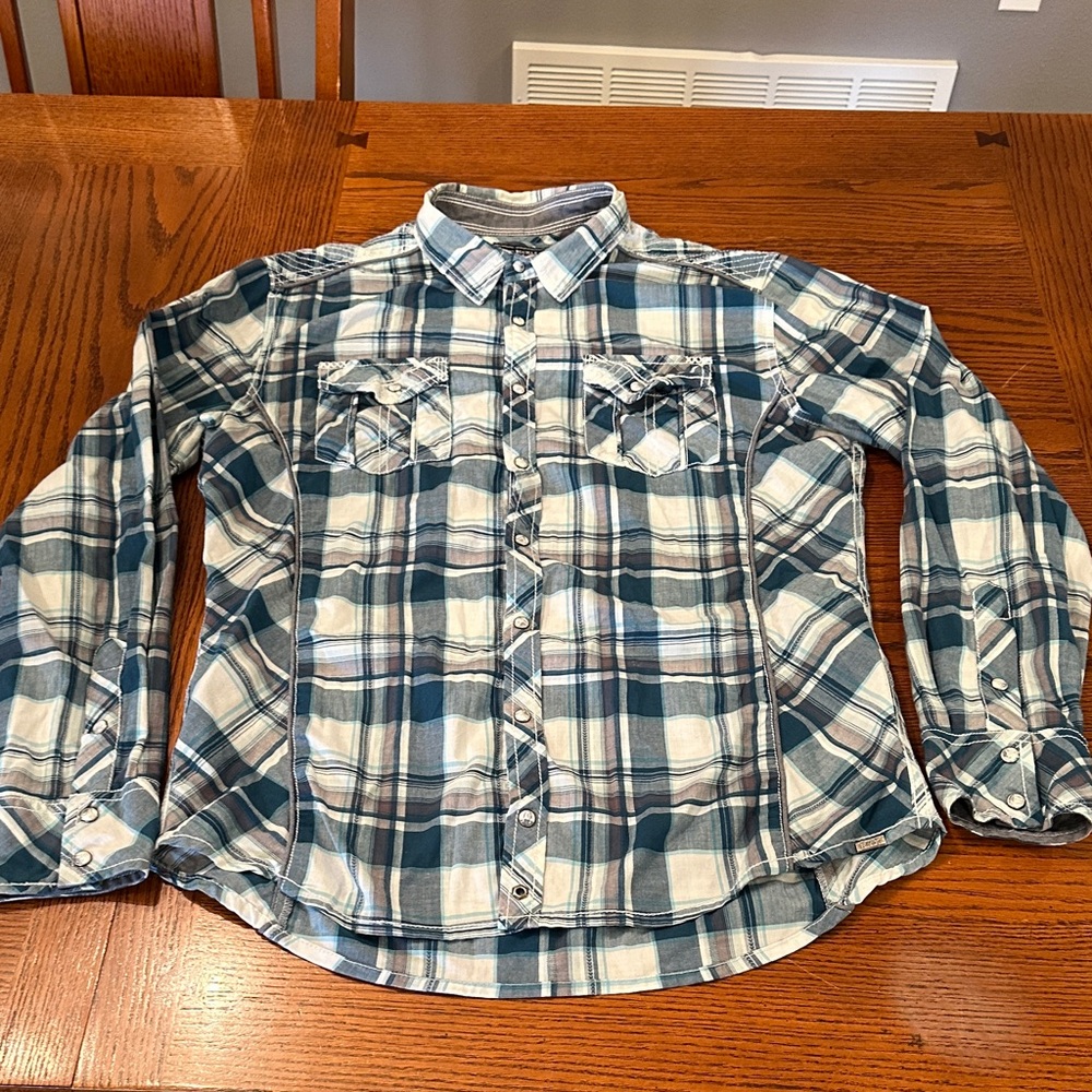 Buckle Men's Blue and White Plaid Button-Down Shirt